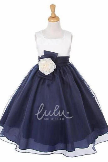 Bowed Organza&Satin Flower Girl Dress With Sash Floral