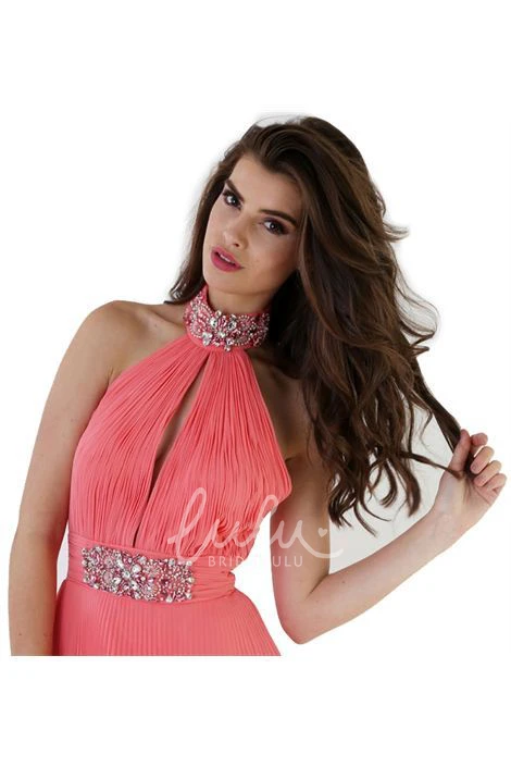 High-Neck Pleated Mini Chiffon Prom Dress Flowy Cocktail Dress for Women