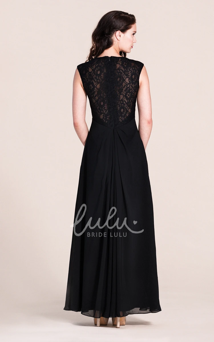 Illusion Back Long Plunging Neck Bridesmaid Dress in Elegant Style