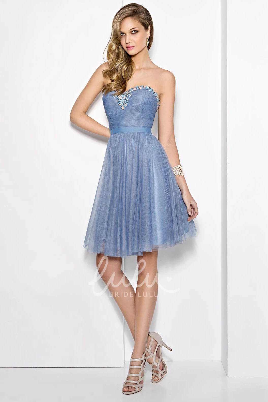 Sweetheart Ruched Tulle Prom Dress With Beading Mini A-Line