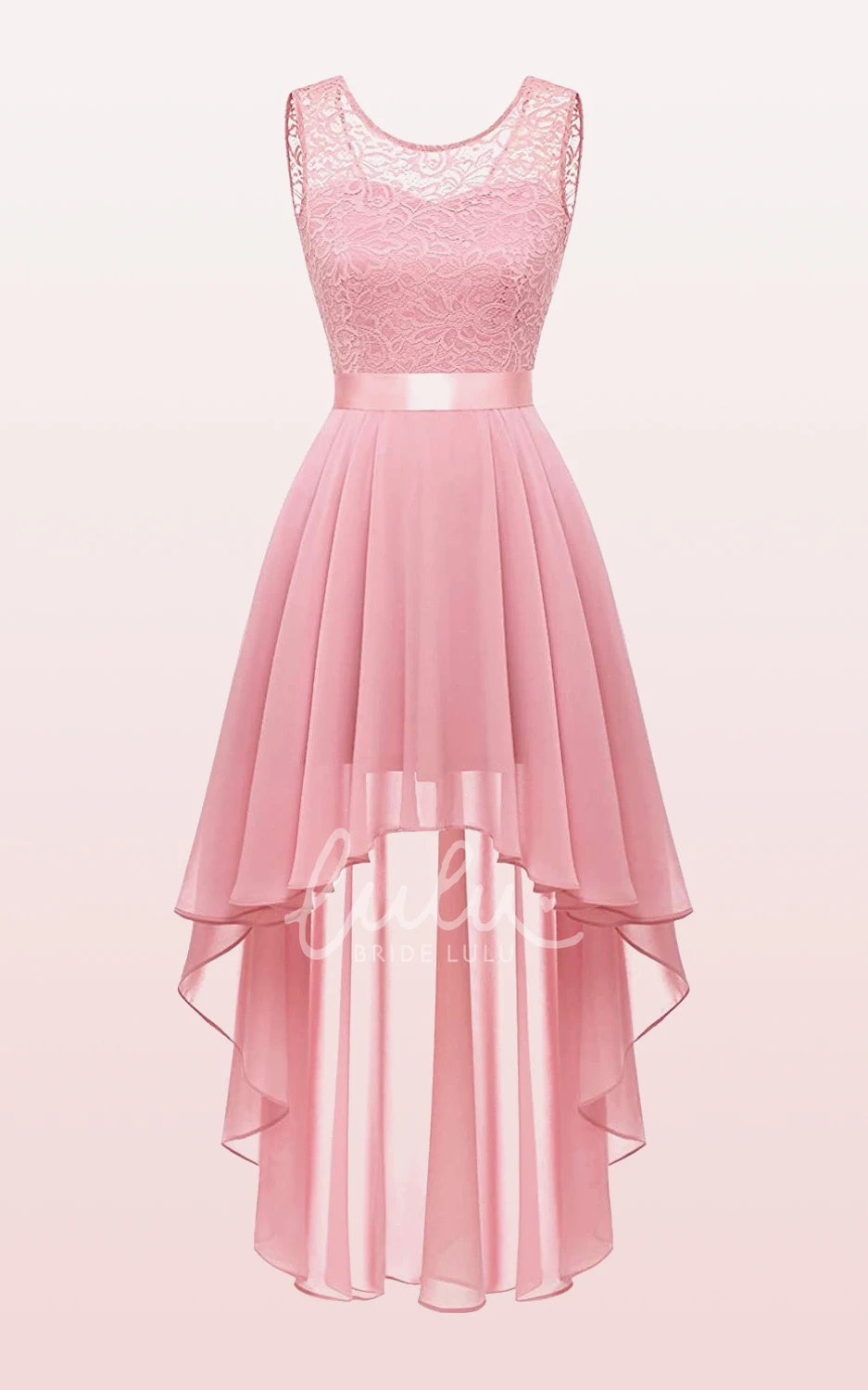 Chiffon Bateau A-line Bridesmaid Dress with Sash/Ribbon High-Low