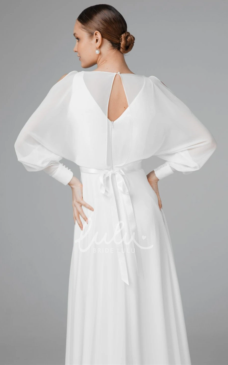 Sweep Train A-Line Wedding Dress Vintage Bateau Chiffon