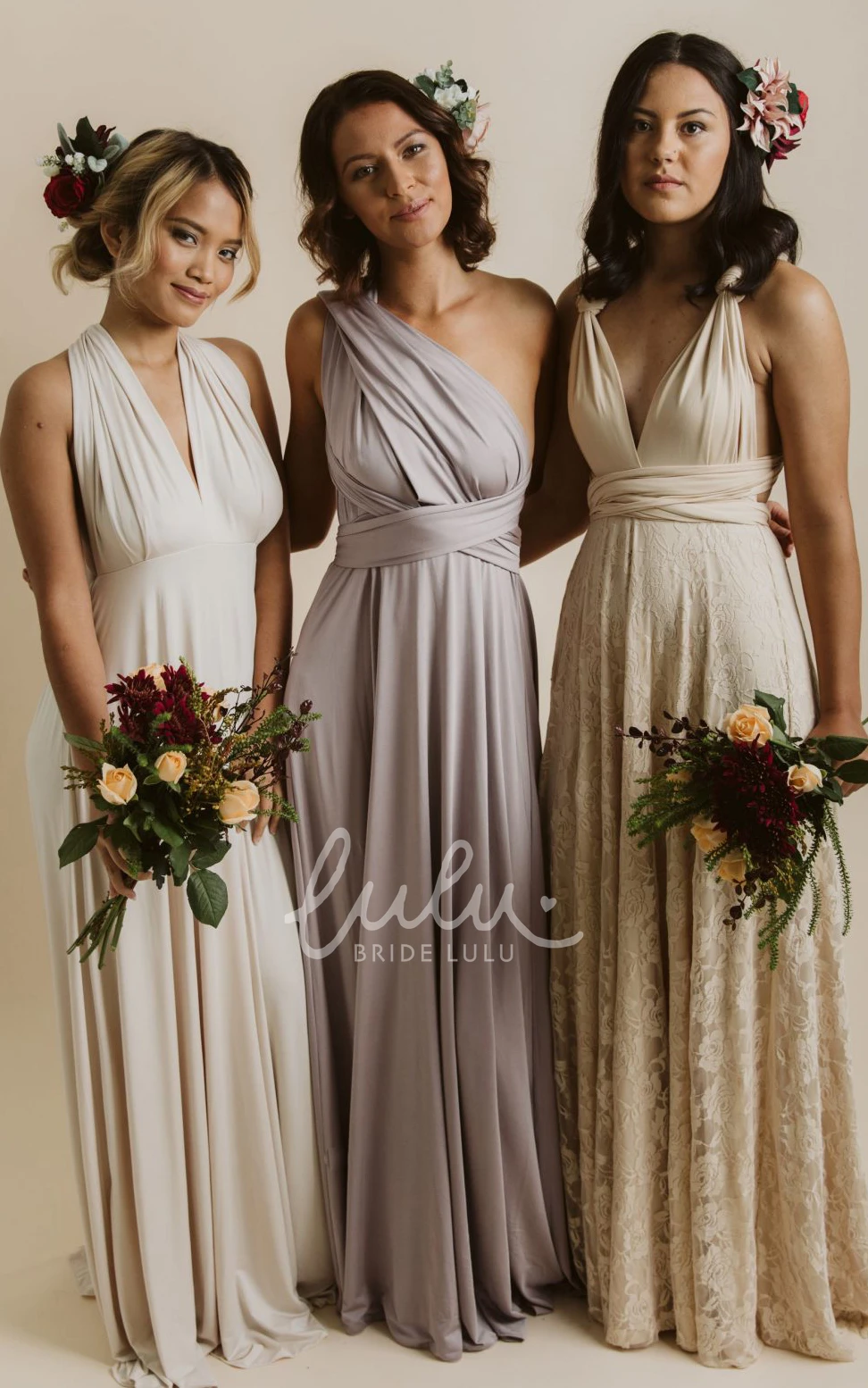 A-Line Jersey Lace Bridesmaid Dress with Convertible Straps and Open Back