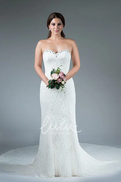 Crystal Sheath Wedding Dress with Sweetheart Neckline Lace and Train