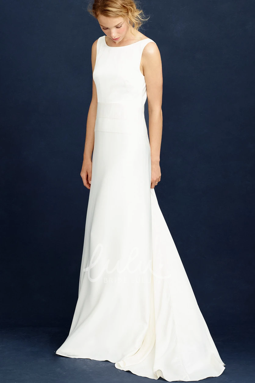 Satin Chiffon Sheath Wedding Dress with Scoop Neck and Sleeveless Design