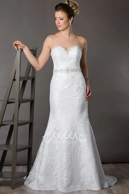 Crystal Mermaid Lace Wedding Dress with Sweetheart Neckline and Defined Waist