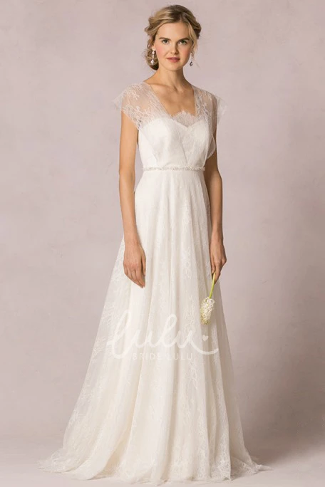 Floor-Length Strapless Lace A-Line Wedding Dress with Jeweled Details