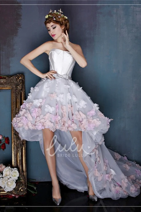 High-low 3D Floral Appliqued Sleeveless Formal Dress with Open Back and Bow