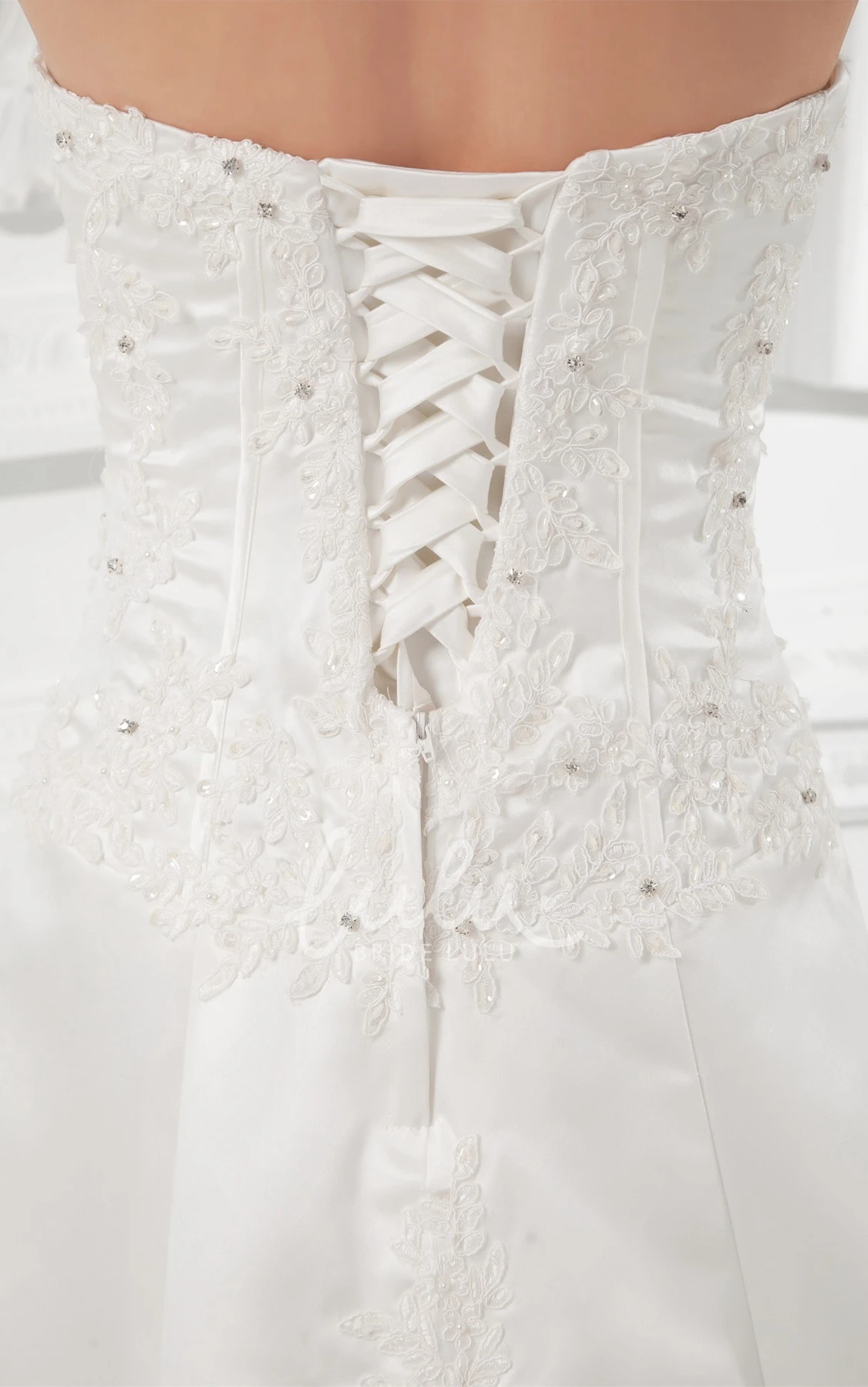 Appliqued Sweetheart Satin A-Line Wedding Gown Classy Bridal Dress Women