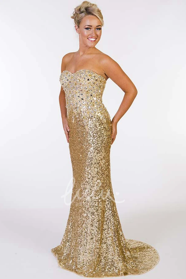 Mermaid Sequin Sweetheart Prom Dress with Beading and Brush Train Unique Formal Dress
