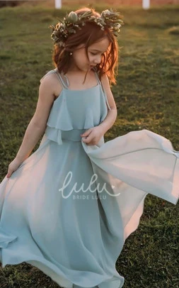 Chiffon Straps Flowergirl Dress in Sleeveless A Line Style