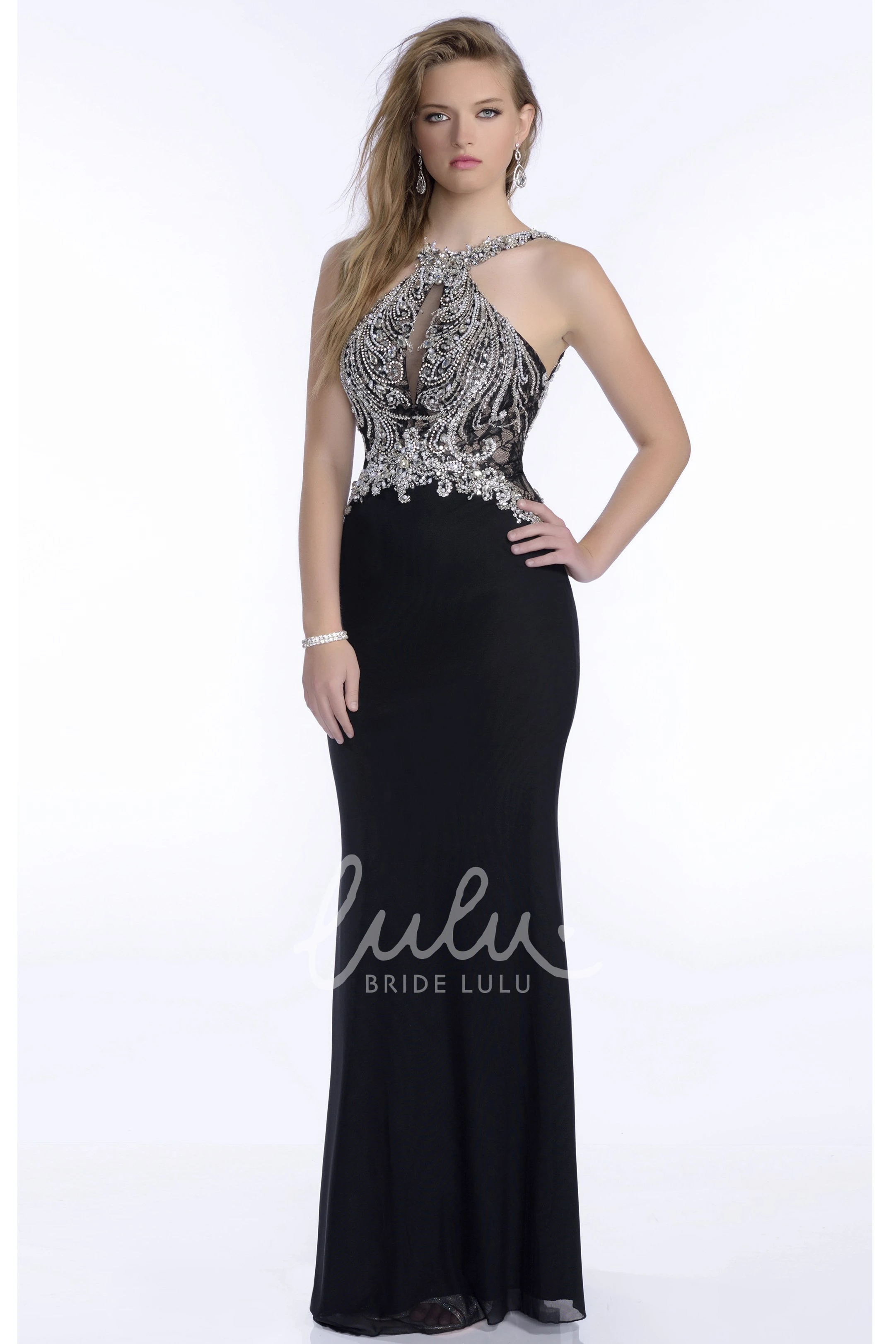 Sleeveless Beaded Sheath Chiffon Bridesmaid Dress