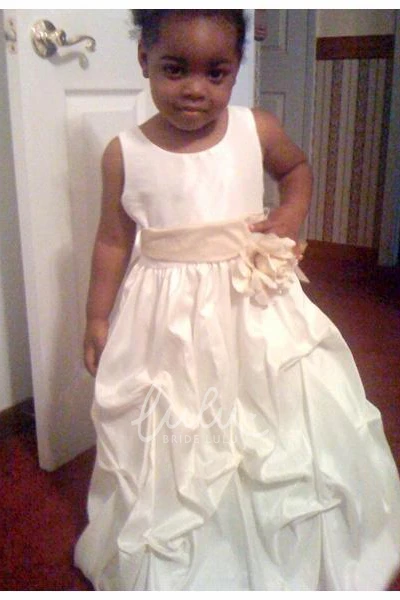 Ankle-Length Pick Up Floral Taffeta Flower Girl Dress