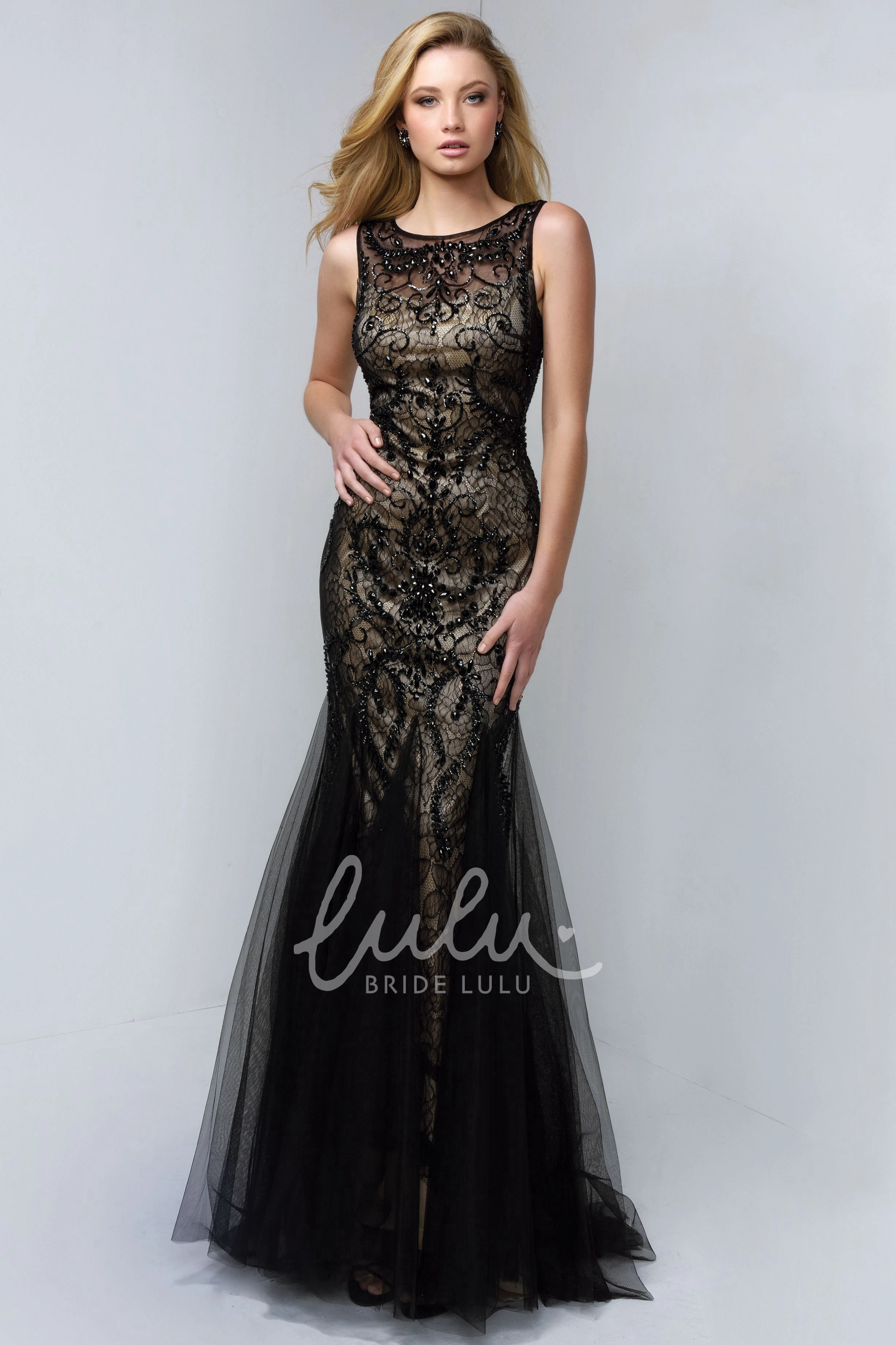 Mermaid Tulle Lace Sleeveless Formal Dress with Beading Flowy and Chic