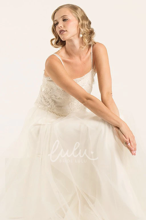 Appliqued Tulle Sleeveless Wedding Dress A-Line Bridal Gown
