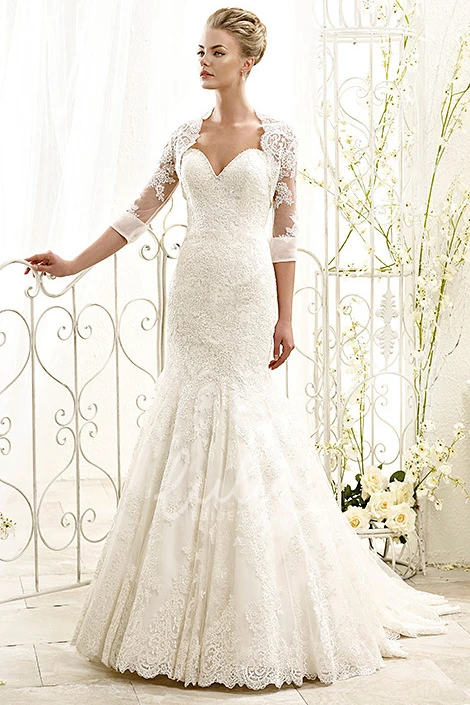 Lace Trumpet Wedding Dress with Appliques Sweetheart Half-Sleeve Maxi