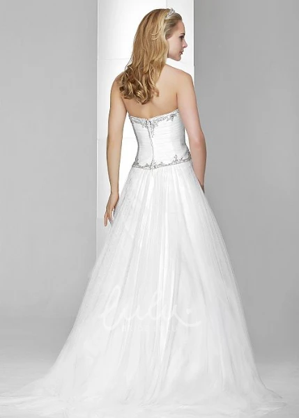 Ruched Tulle & Satin Warm Wedding Dress with Beading A-Line