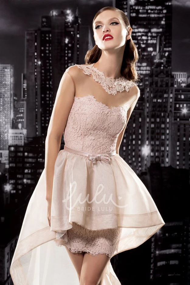 High-Low A-Line Lace Illusion Dress for Women
