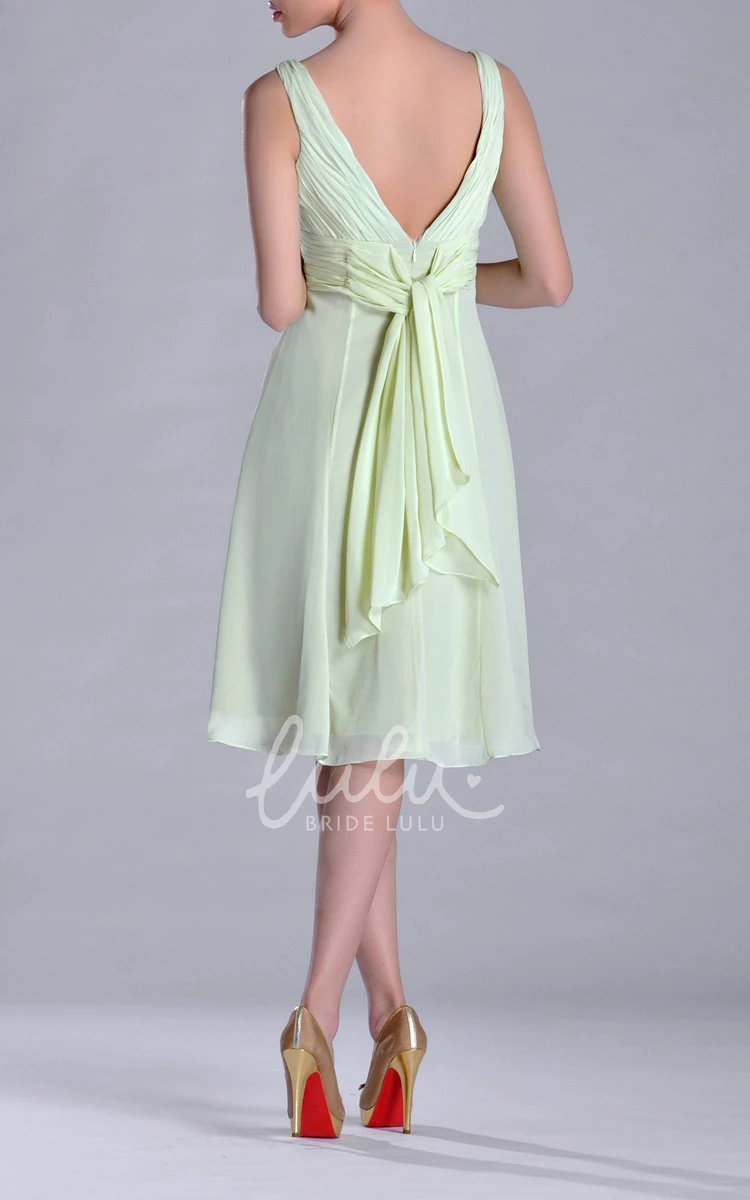 Empire Knee-length Chiffon Bridesmaid Dress with Deep-V Back