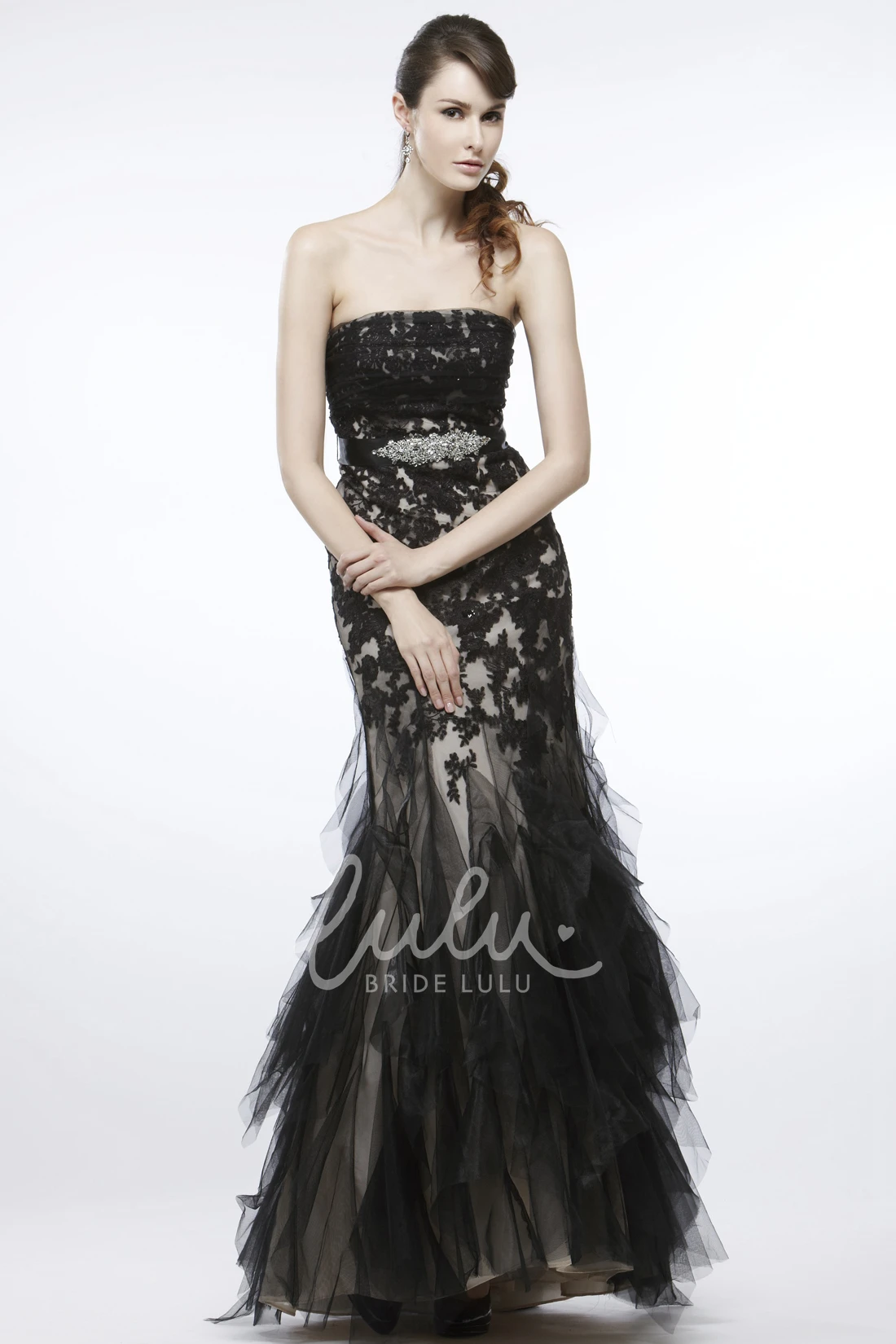 Sleeveless Mermaid Tulle Prom Dress with Jewelled Waist and Ruffles