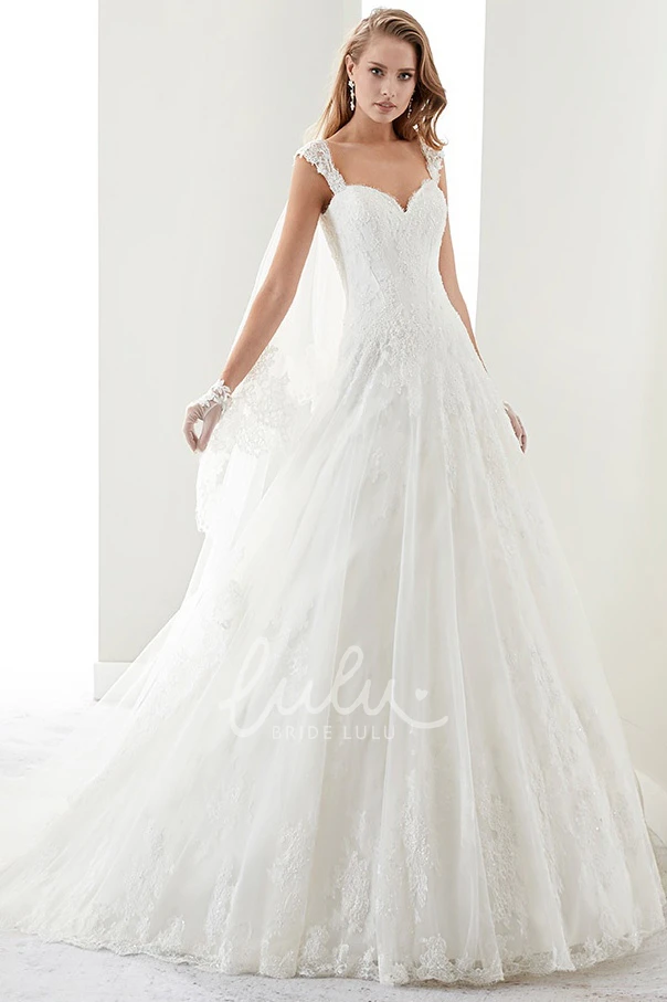 Applique Straps Sweetheart A-Line Wedding Dress with Lace-Up Back