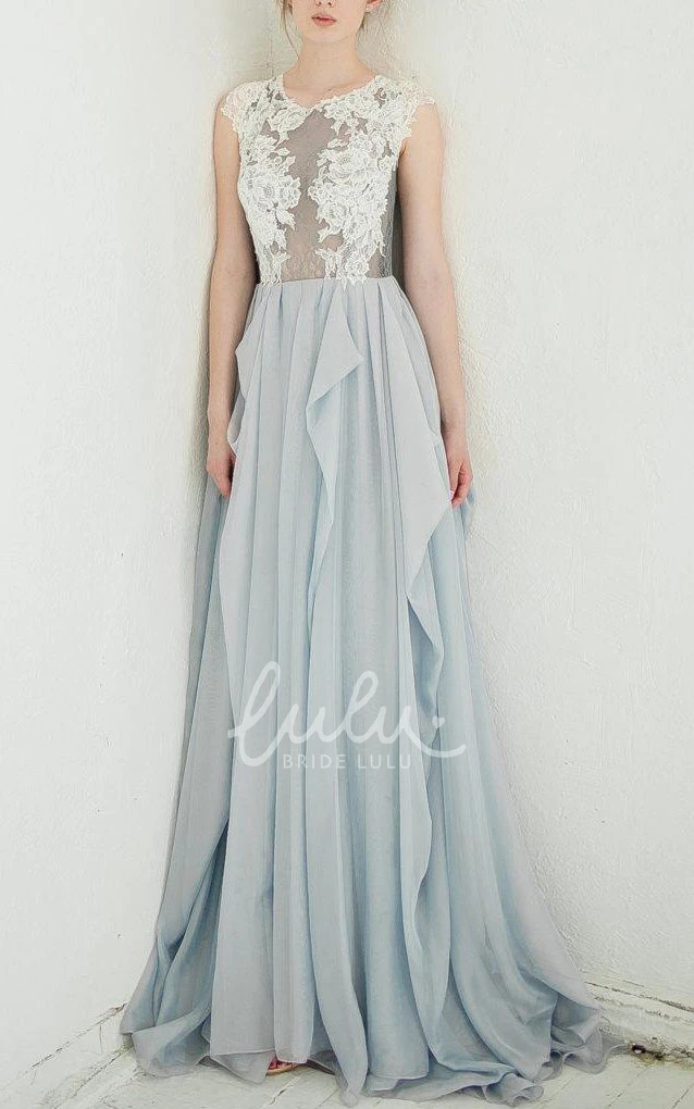 Lace Illusion Back A-Line Bridesmaid Dress with Scoop Neckline