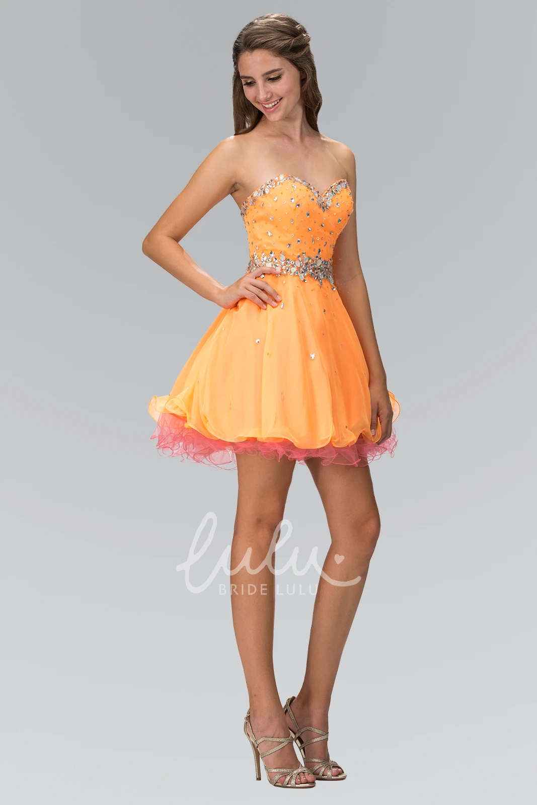 Colorful A-Line Sleeveless Mini Dress with Ruffles and Beading