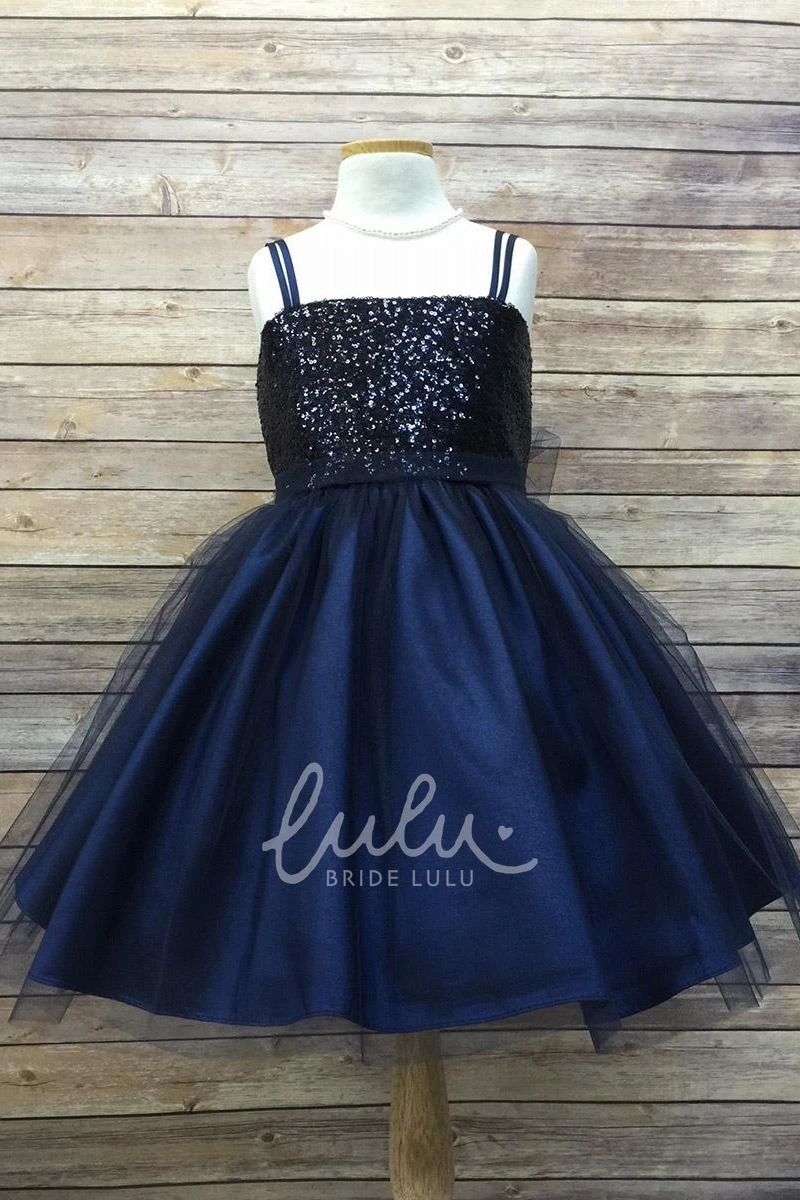 Sequin Spaghetti Tea-Length Flower Girl Dress