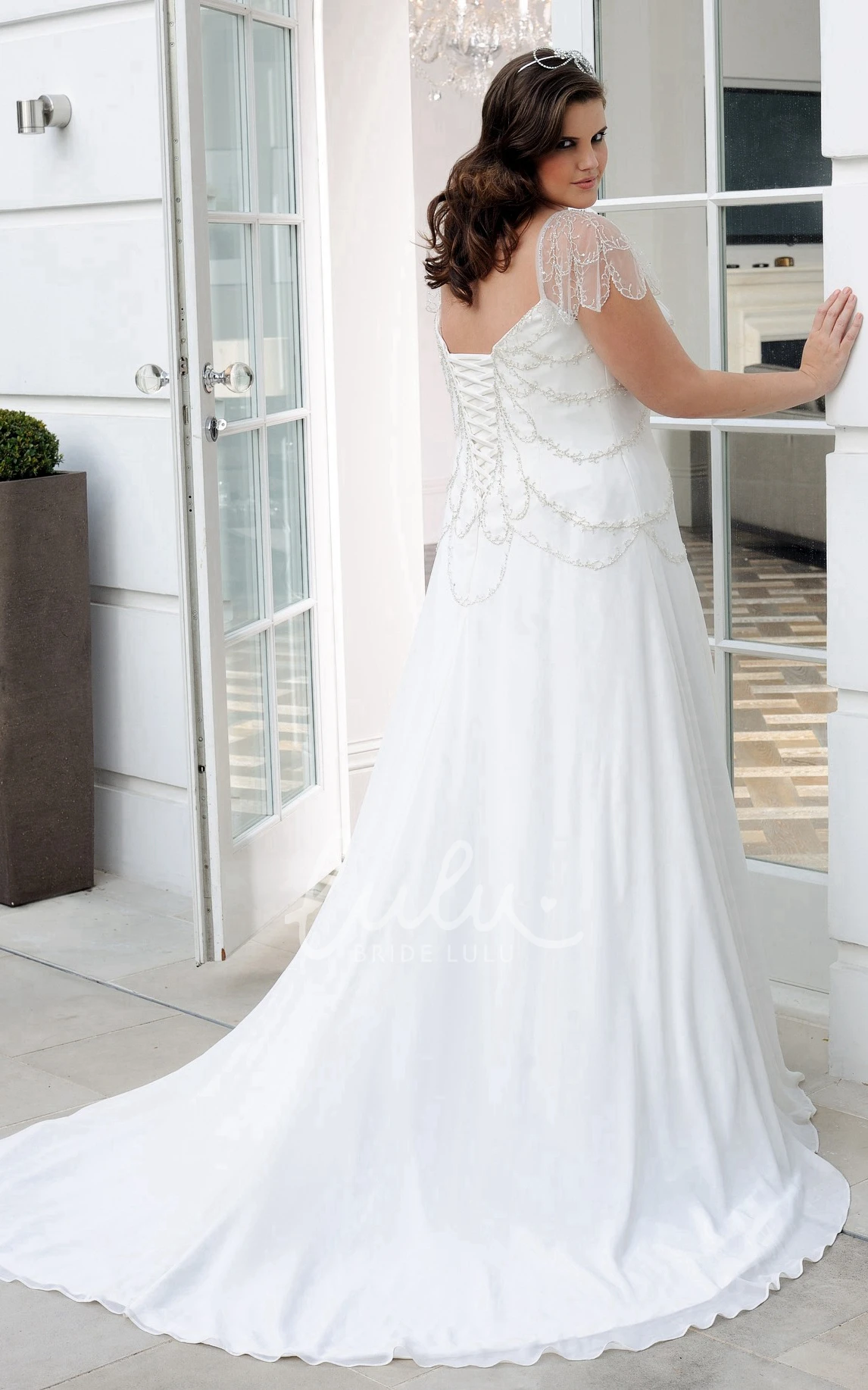 Sheath Bridesmaid Dress with Illusion Caped-Sleeves in Chiffon