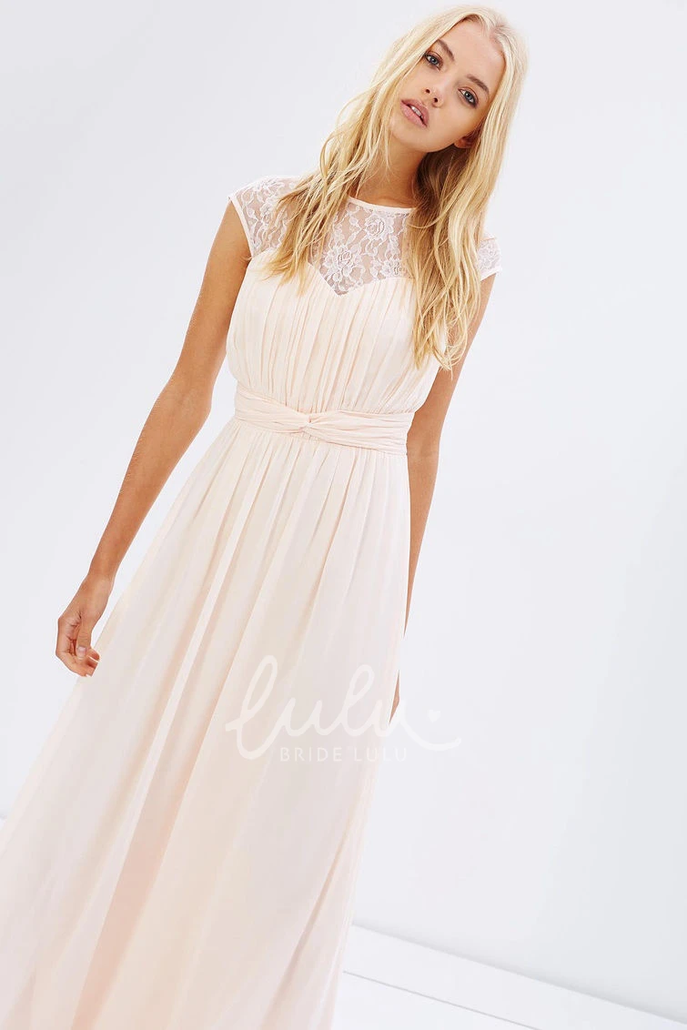 Ruched Chiffon Cap Sleeve Bridesmaid Dress with Jewel Neck Modern Bridesmaid Dress