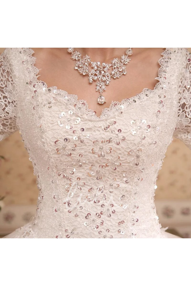 Glamorous Long Sleeve Sequins Lace Wedding Dresses Ball Gown Tulle