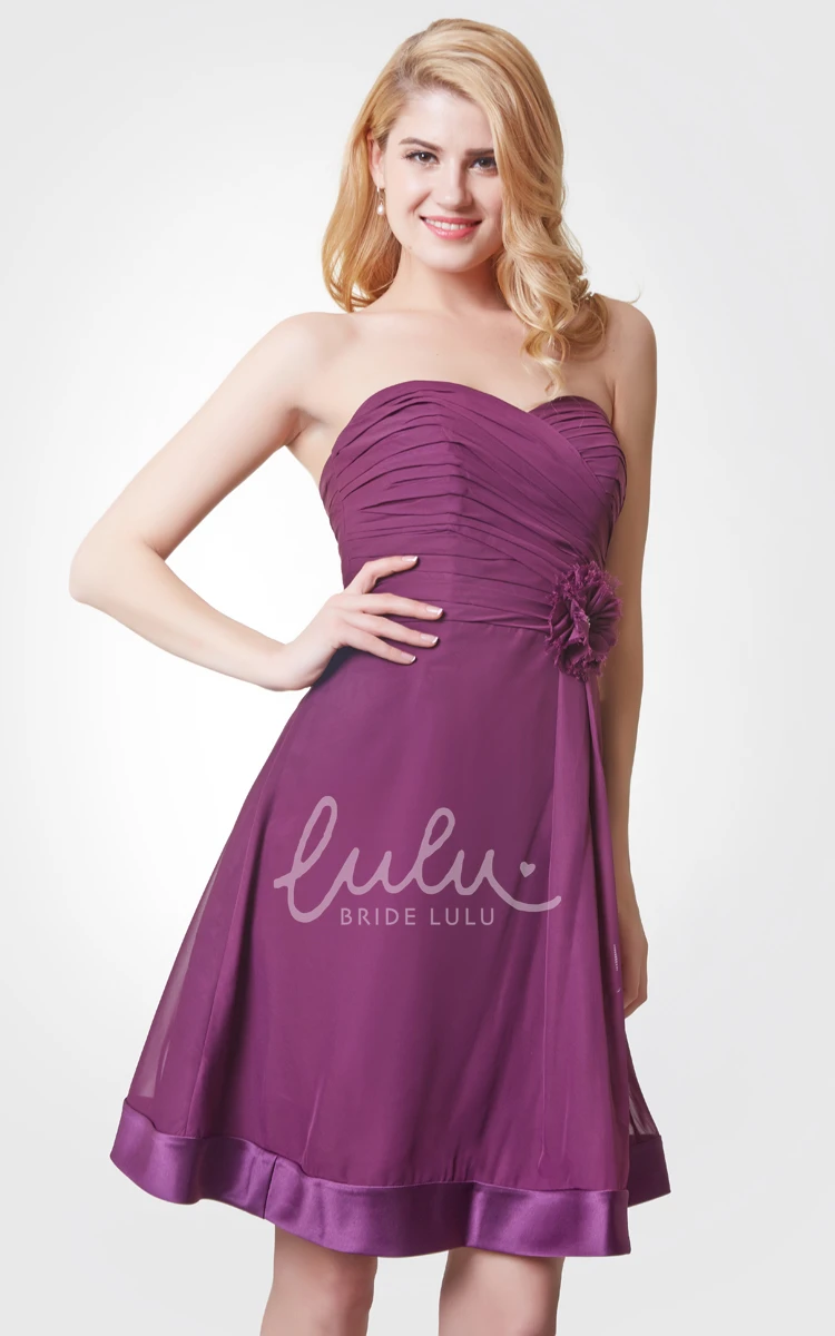 Pleated Strapless Chiffon A-Line Dress with Elegant Flowy Skirt