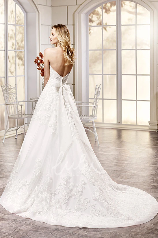 A-Line Sweetheart Floor-Length Lace&Satin Wedding Dress with Jeweled Appliques and Sash