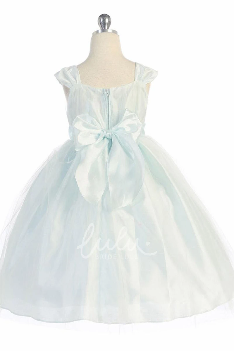 Empire Tiered Tulle Flower Girl Dress Tea-Length with Straps