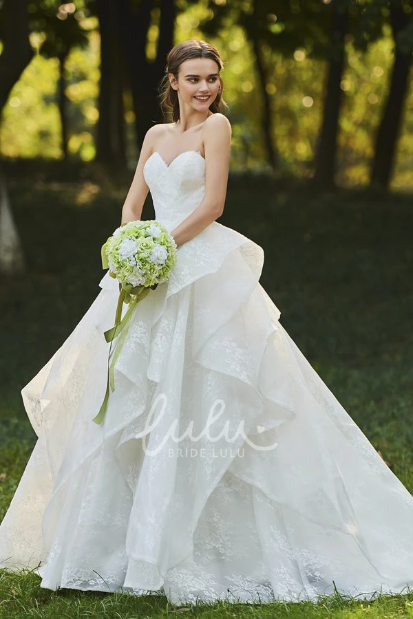 Cascading Ruffles Bridal Ball Gown Lace Sweetheart Sleeveless Open Back Cascading Ruffles Bridal Ball Gown
