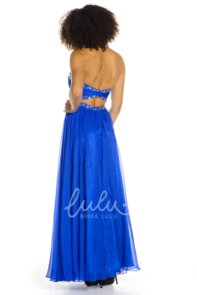 Ankle-Length Chiffon Prom Dress Sleeveless Sweetheart Beaded Backless