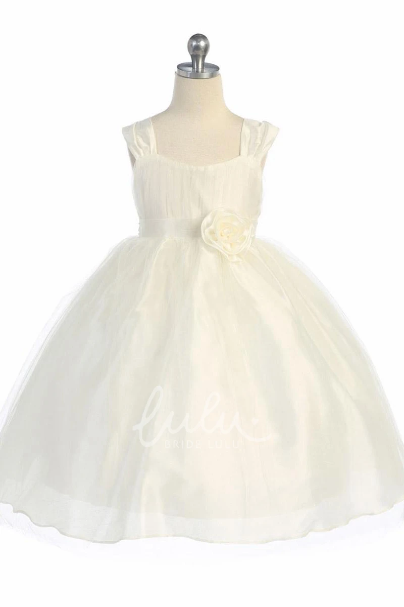 Tiered Tulle Flower Girl Dress with Straps Tea-Length