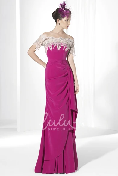 Maxi Jersey Prom Dress with Off-The-Shoulder and Side-Draped Flowy Prom Dress 2025