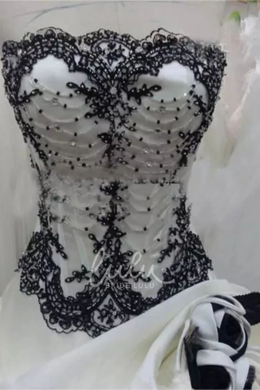 Strapless Taffeta Ball Gown Wedding Dress with Appliques and Ruffles Court Train Sleeveless