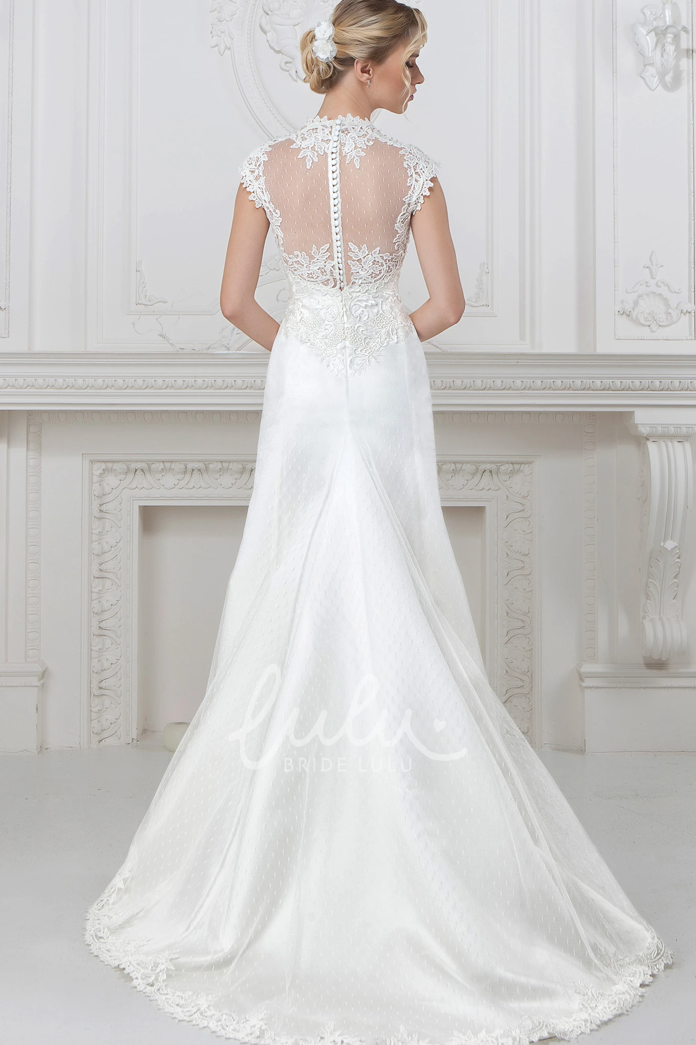 Sheath Wedding Dress with V-Neckline and Cap Sleeves Chic Wedding Dress