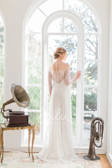 Off-Shoulder Lace Sheath Wedding Dress with 3/4 Sleeves