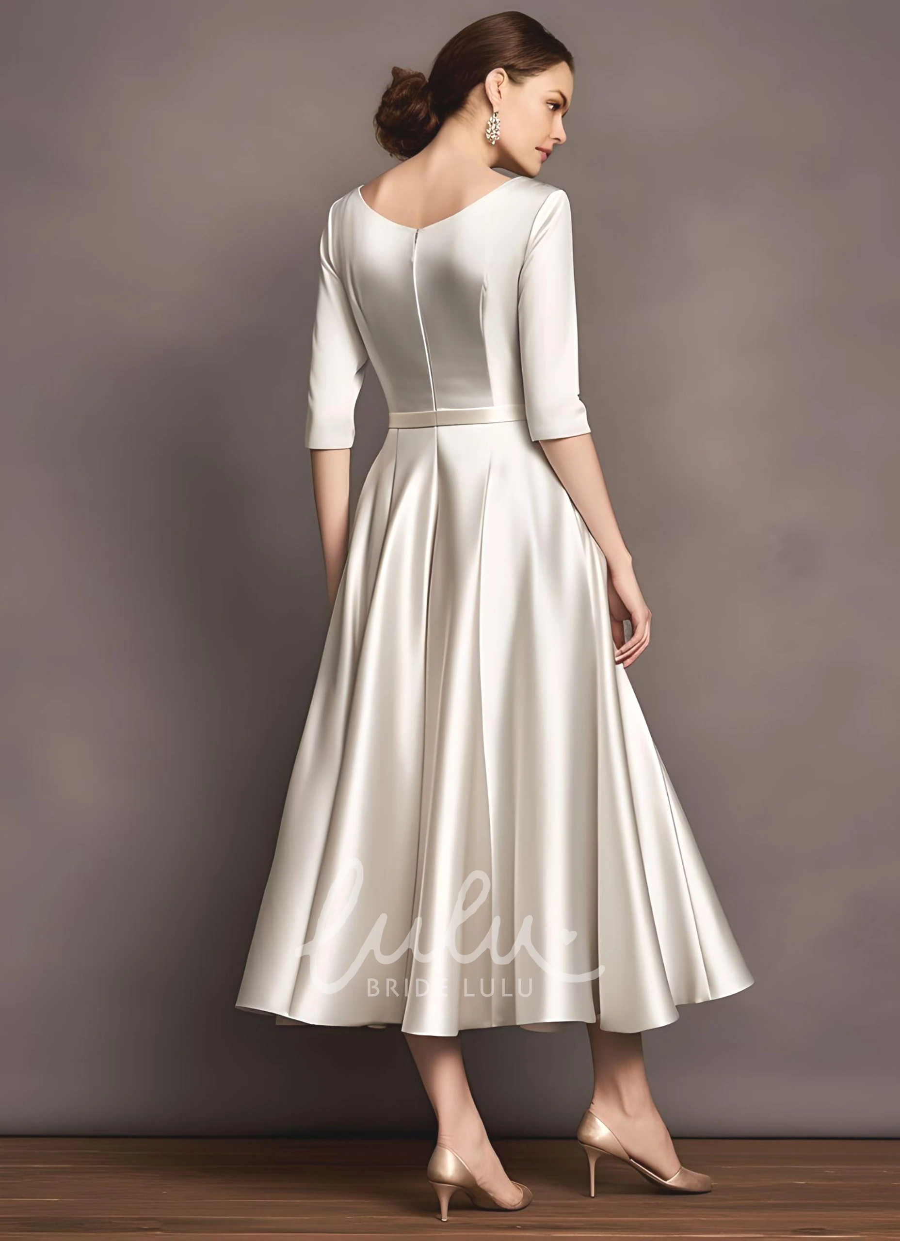 Ethereal Satin Mother of the Bride Dress V-neck Tea-length A-Line