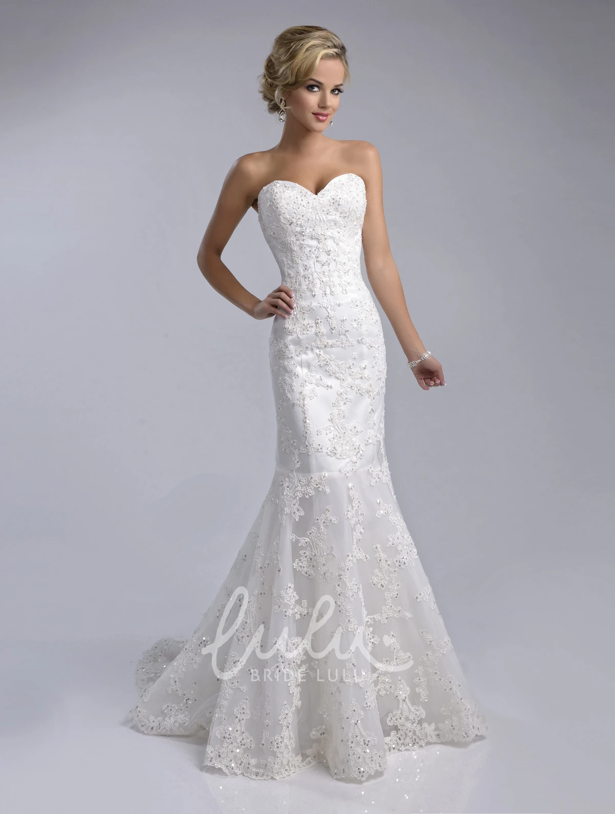 Sweetheart Lace Fit and Flare Wedding Dress with Lace-Up Back