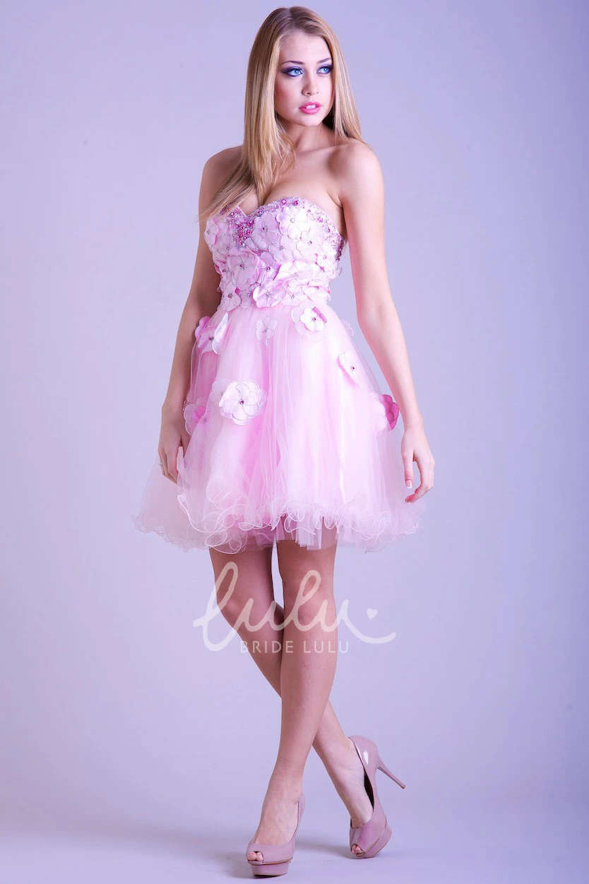 A-Line Sweetheart Floral Tulle Prom Dress With Beading And Ruffles Unique Prom Dress