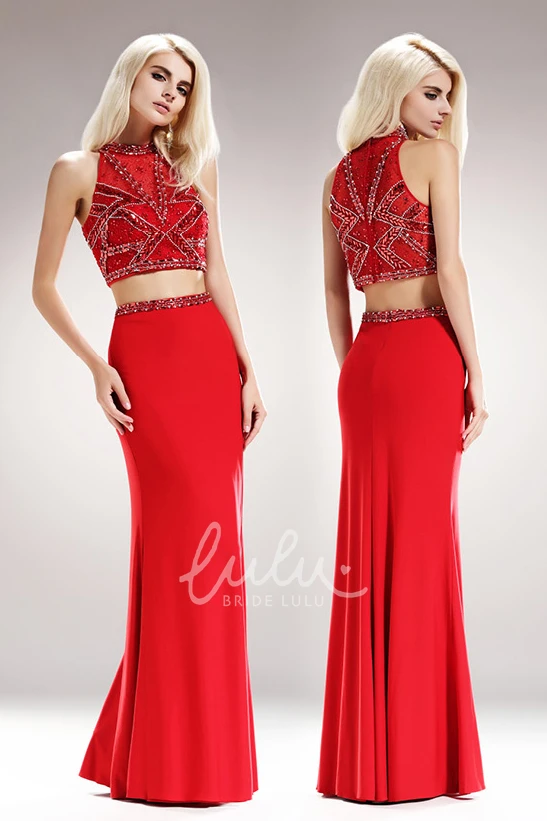 Jewel-Neck Sleeveless Sheath Bridesmaid Dress with Beading and Pleats