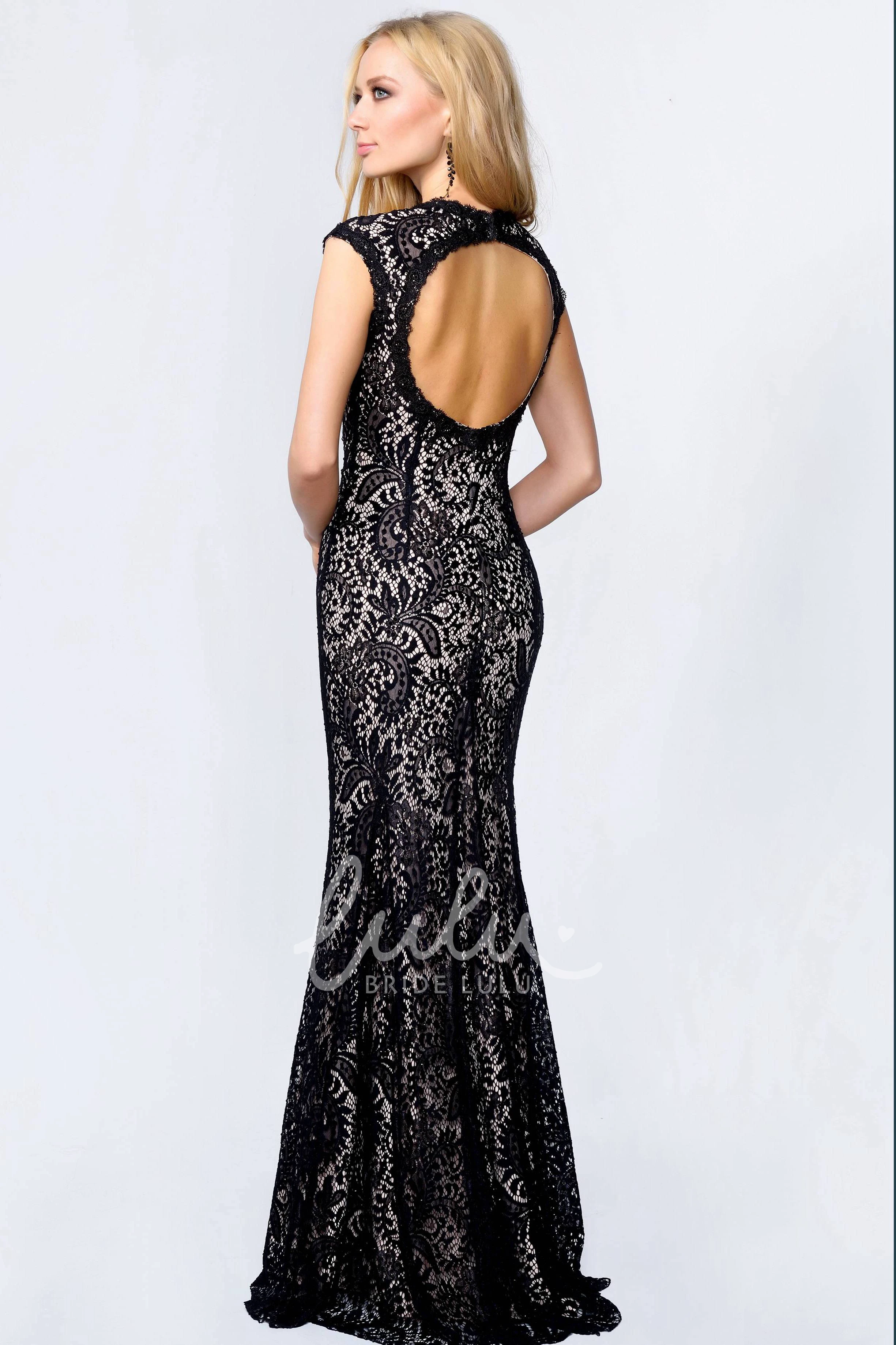 Lace V-Neck Sleeveless Sheath Formal Dress with Pleats