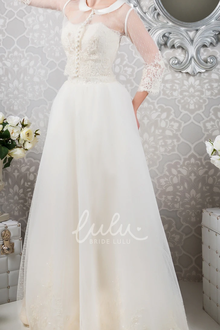 Floor-Length A-Line Tulle Wedding Dress with Bolero and Appliques