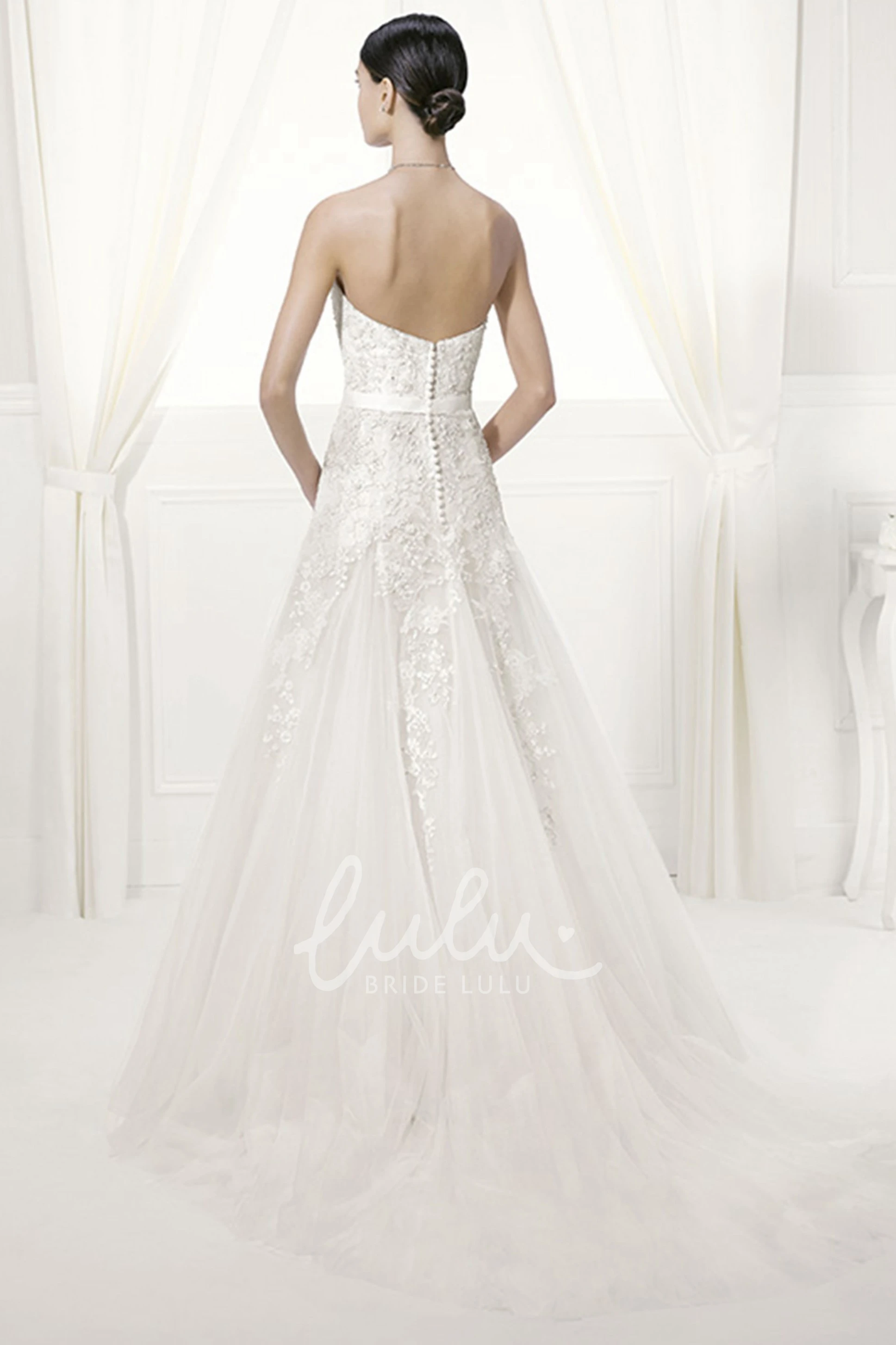 Tulle A-Line Bridal Gown with Belt and Lace Wedding Dress