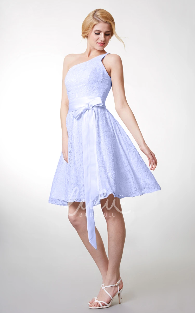 Beautiful Knee Length Lace Dress with One Shoulder and Fitted Cut