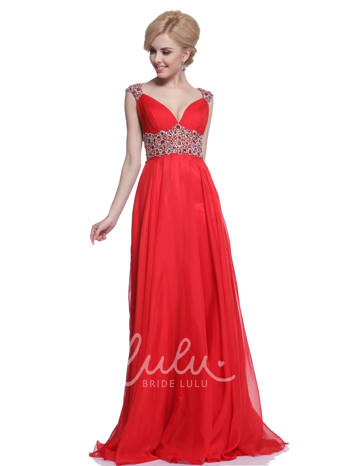 Queen Anne Chiffon Floor-Length A-Line Bridesmaid Dress with Keyhole and Beading